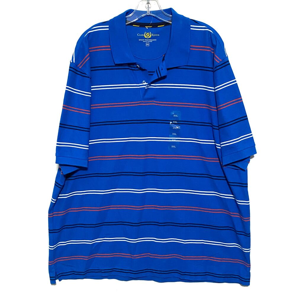 Club Room Estate Performance Blue Striped Polo Shirt Mens 2XL Golf Office NWOT